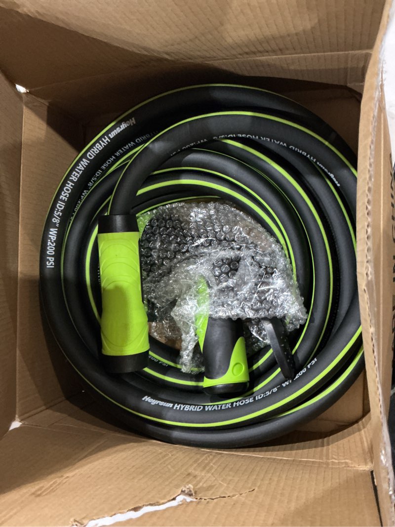 Condition photo showing As Is for garden hose 25ft, non-expandable heavy duty water hose with 10 function sprayer, flexible, leakproof, kink resistant & hybrid hose for yard, outdoor, 600 psi