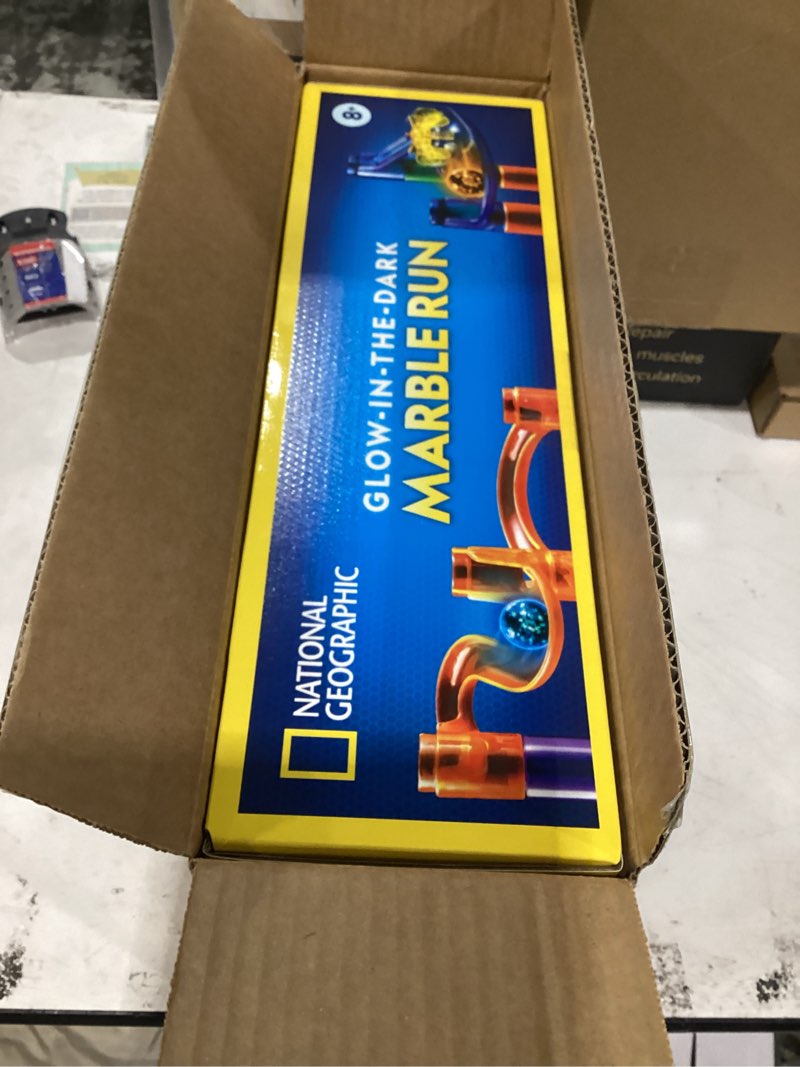 Condition photo showing New/Like New for national geographic glowing marble run – construction set with 15 glow in the dark glass marbles & storage bag, stem gifts for boys and girls, building project toy (amazon exclusive) 80-piece glowing set