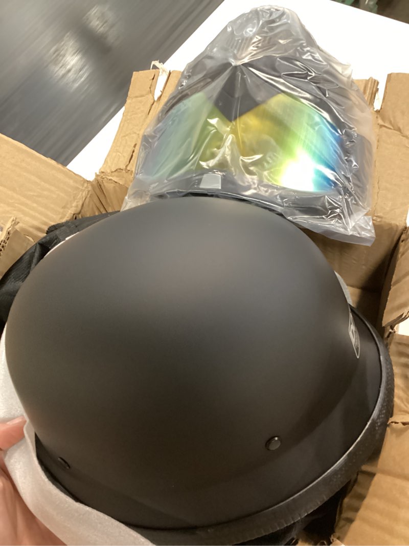 Condition photo showing New/Like New for motorcycle half helmets with face shield, german style motorcycle helmet for adult men women, dot approved retro half shell helmet for moped cruiser scooter large 1matt black