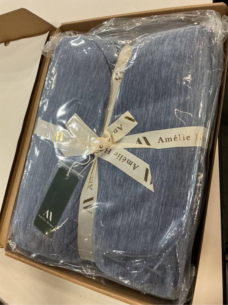 Condition photo showing New/Like New for amélie home cooling comforter twin size, reversible lightweight cooling blanket for hot sleepers, q-max 0.43 summer breathable cooling quilt for night sweats, 68" x 90", heather denim blue heather denim blue twin(68*90")