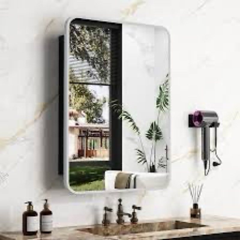 28x20 inch matte silver medicine cabinet with mirror for bathroom, aluminum medicine cabinet with frosted finish, recessed or wall mount medicine chest, modern sleek design, fully assembled 20"x28" matte silver