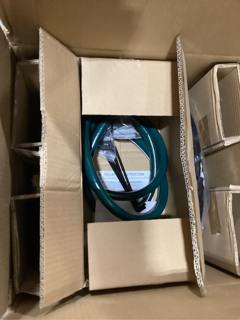 Condition photo showing Good Condition for goforwild garden wall/floor mount hose reel, decorative hose reel, garden heavy-duty water hose holder winder, holds 200-feet of 5/8-inch hose floor-wall love flower