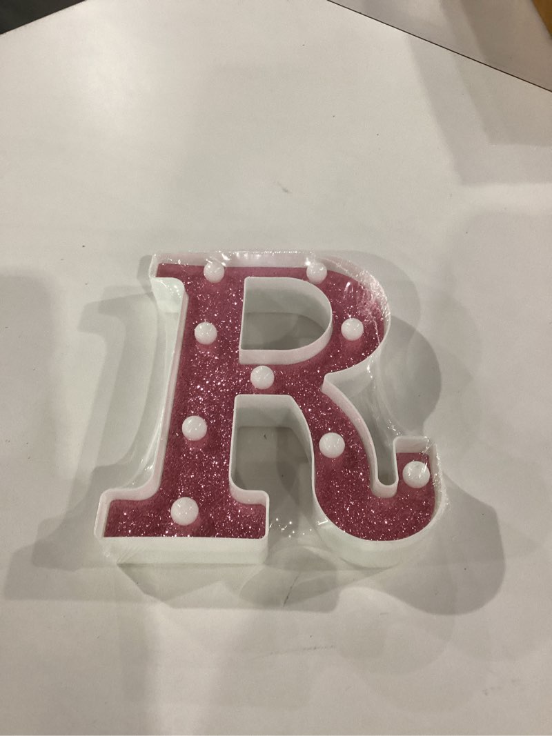 Condition photo showing New/Like New for light up letters, glitter alphabet letter sign pink led marquee letter lights battery powered for night light girls bedroom birthday party wedding home christmas decorations gift for her-pink r letter r