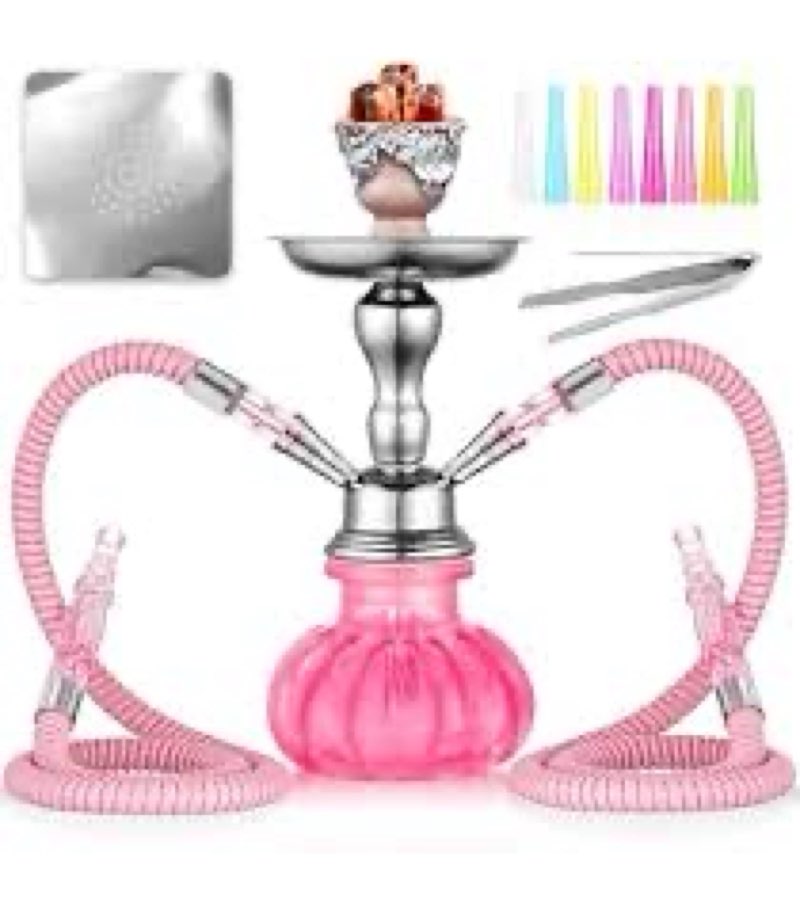 14\" Premium 2-Hose Hookah Set - Complete Portable Kit with Case, 20 Tips & 50 Foils | for Home Use (similar to stock photo)