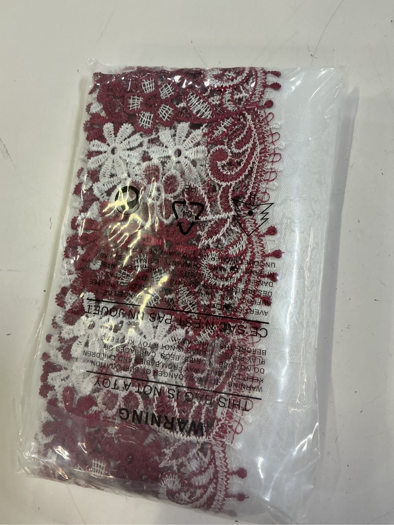 Condition photo showing New/Like New for white dark red floral lace jacquard table runner dresser scarf 108 inches long for kitchen dining coffee table parties wedding home decor(16” x108”, dark red floral) 16” x108” dark red floral