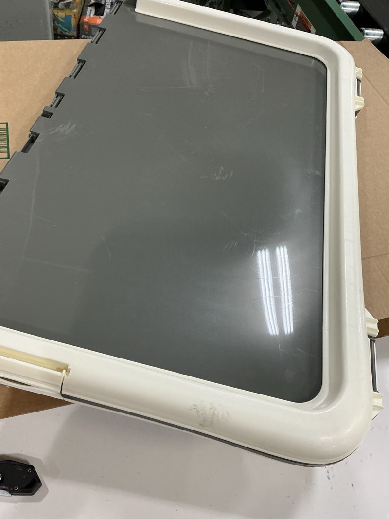 Condition photo showing As Is for Amazon Basics Dog Training Pad Holder, Secured Latches, Extra Thick and Non-Slip, Recycled Plastic, 28 x 34 inch, L, White and Charcoal 28'' X 34''