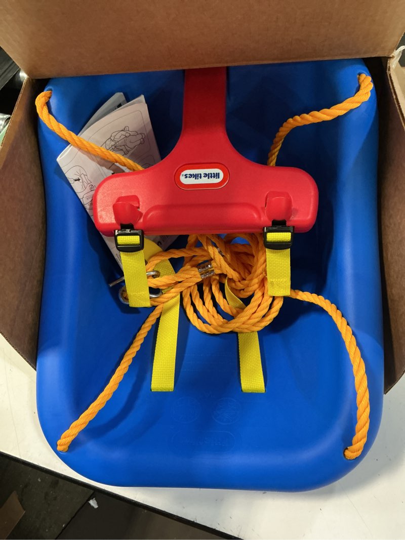 Condition photo showing New/Like New for little tikes 2-in-1 snug  n secure blue swing for baby and toddlers  ages 9 months - 4 years