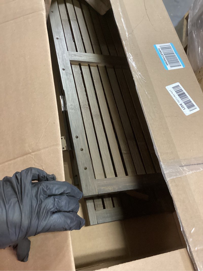 Condition photo showing As Is for Jueraori WiFi Router Storage Cabinet, Bamboo Router Cabinet with Adjustable Shelves, Multimedia Audio Rack with Doors, 2 Layer Standing Cabinets for Home and Office