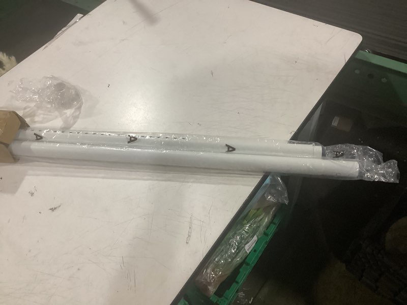 Condition photo showing As Is for allzone tension curtain rod for window, 83-123 inches, heavy duty curtain rods no drilling, non-slip bathroom shower tension rod, renter friendly, adjustable, spring loaded, extra long, white