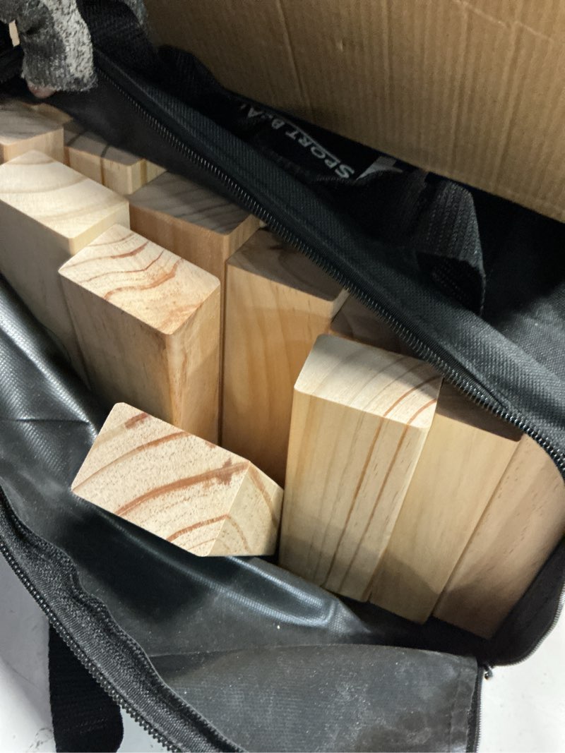 Condition photo showing Good Condition for Outdoor Games Large Tower Stacking Game, 54 Wooden Blocks, Stack Up to 4 Ft Tall, Includes Carry Bag and Scoreboard, Backyard and Beach Lawn Yard Fun for Adults and Family Natural Large