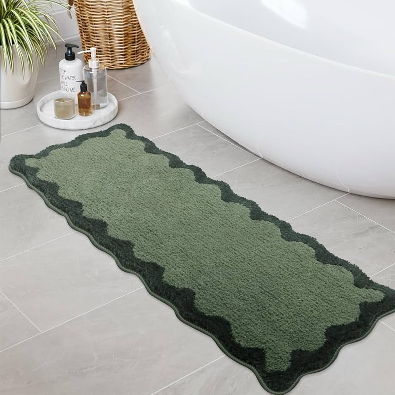 uphome bathroom runner rug, green large water absorbent cute bath mat non slip washable, 24x60 soft 