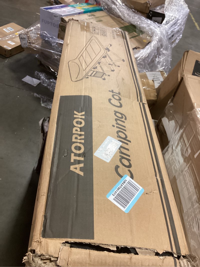 Condition photo showing New/Like New for ATORPOK Camping Cot for Adults with Cushion and Pillow, Portable Folding Bed for Sleeping, Lightweight Tent cot with Carry Bag Supports 450 lbs (Grey)