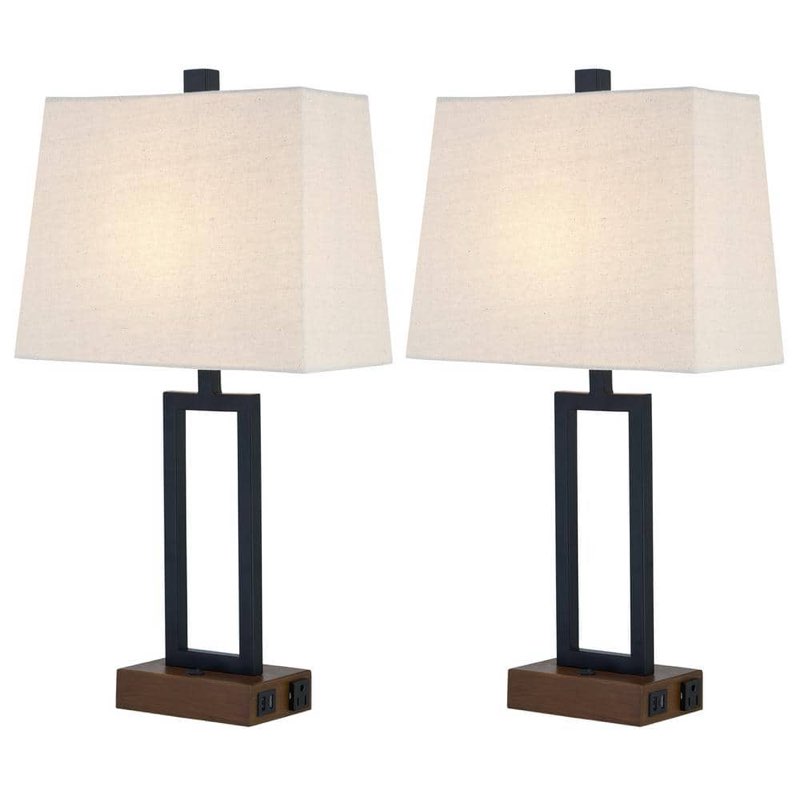 Glasby 23.5" Modern Industrial Table Lamp Set with USB Ports & AC Outlet