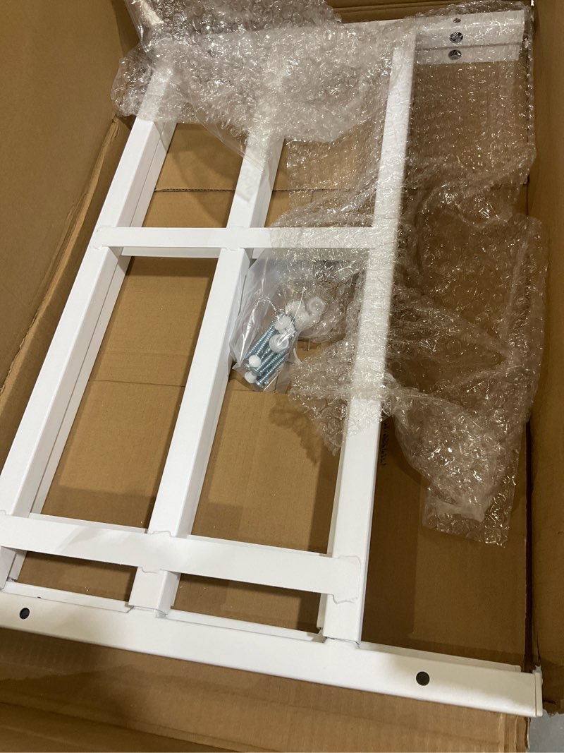 Condition photo showing As Is for fixed window safety guard 14”x 38” *2 pack adjustable width prevents accidental falls, non-egress, tamper resistant screws included, white 2 pack * 14x38 inches