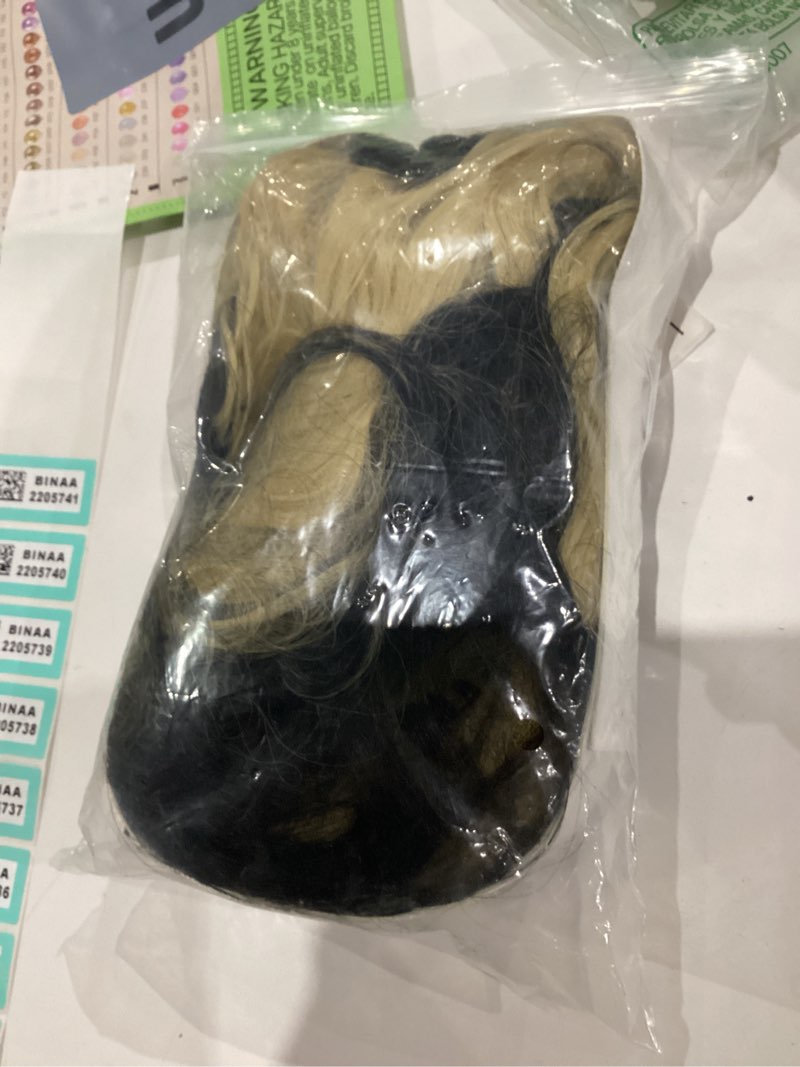 Condition photo showing As Is for MAGQOO Black and Blonde Wig for Women Girls Long Curly Half Black Blonde Wig with Bangs Synthetic Heat Resistant Halloween Cosplay Costume Wig