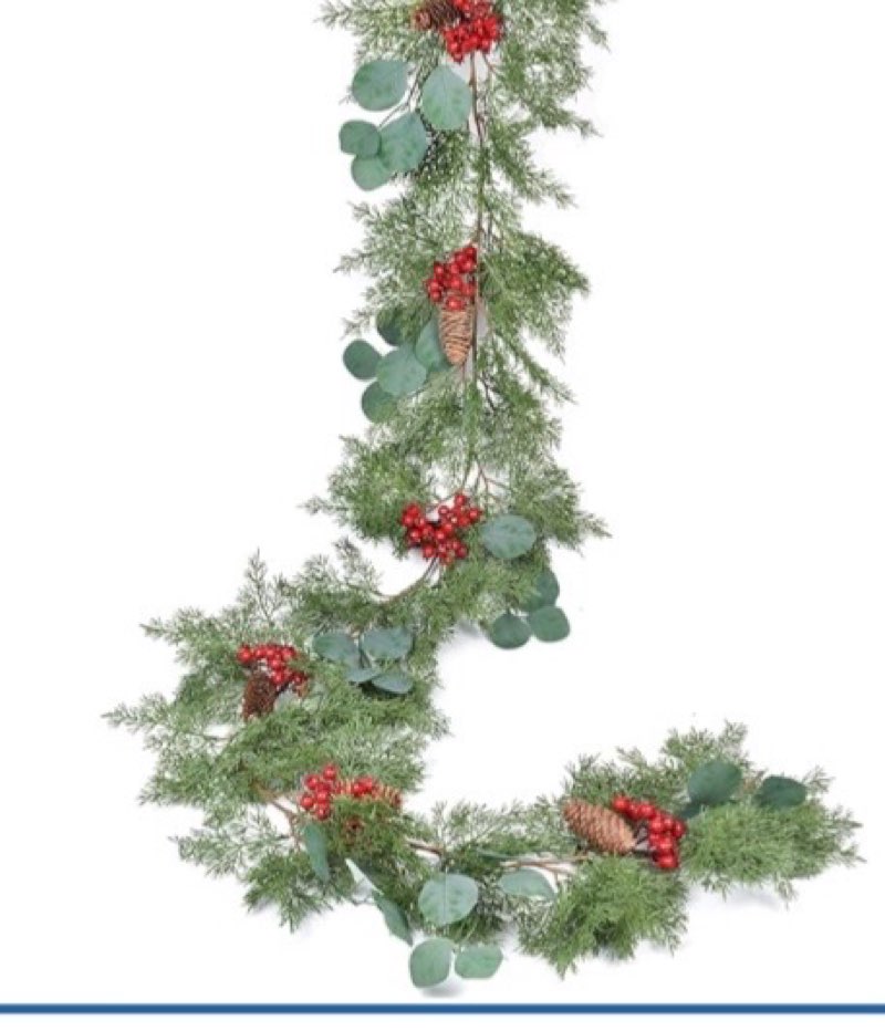 DearHouse 6Ft Pine Garland Christmas Decoration, Artificial Red Berry Christmas Garland with Eucalyptus Pine Cones Cypress Garland for Holiday Season Mantel Fireplace Table Centerpiece Decor