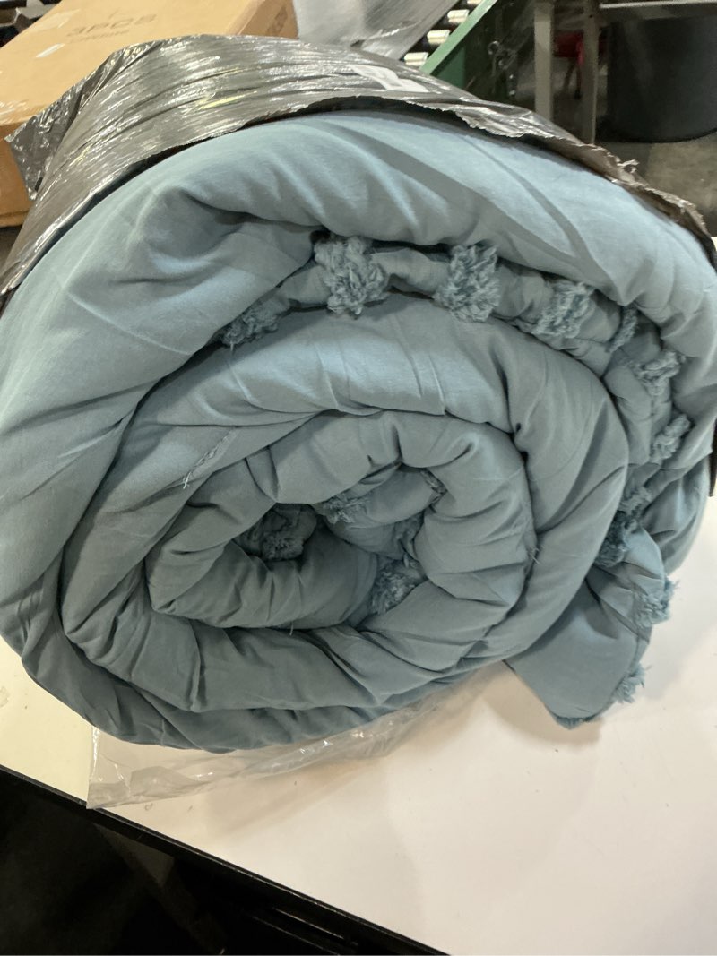Condition photo showing As Is for Bedsure Boho Tufted King Comforter Set - Mineral Blue Boho Bedding Comforter Sets, 3 Pieces Farmhouse Shabby Chic Embroidery Bed Set, Soft Fluffy Cozy Arch Pattern Comforter for All Seasons King 05 - Mineral Blue - Arch Jacquard