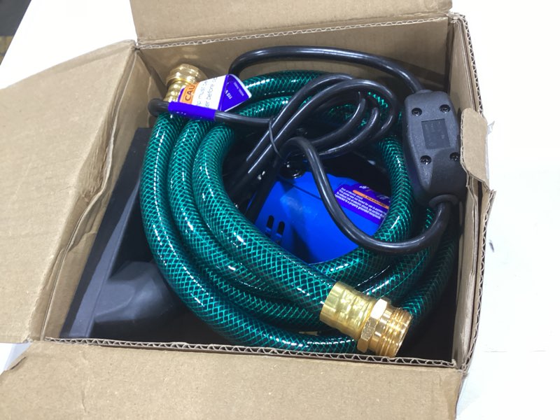 Condition photo showing Good Condition for water transfer pump, 115v 1/10 hp 330 gph electric utility pump, with on/off switch and 2 * 6 feet water hoses kit.