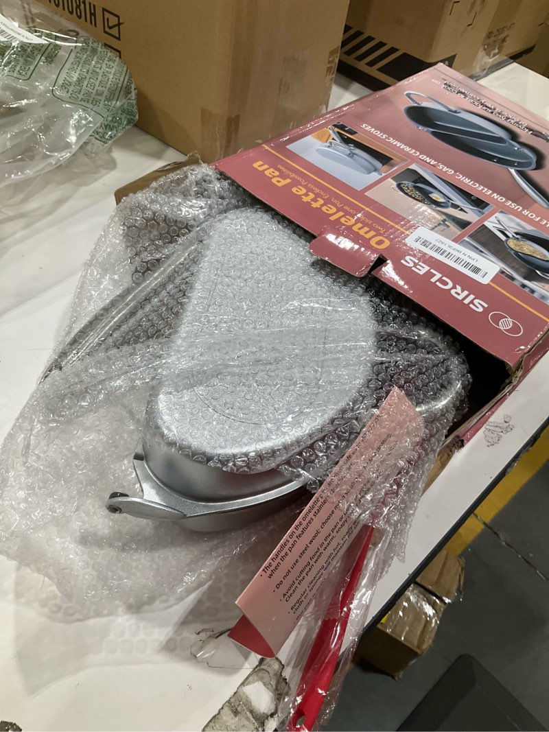 Condition photo showing Good Condition for sircles omelette pan double sided non stick omelette maker, 3004 aluminum, induction compatible, dishwasher safe, pfoa free, flip lock egg pan with spatula & recipe ebook, omelette makers