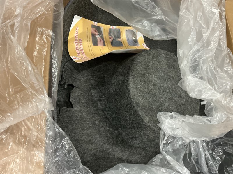 Condition photo showing Good Condition for large cat tunnel bed, 24" peekaboo cat cave donut for indoor cats, scratch resistant felt hideaway with bell ball and oversized zipper pull, round pet tunnel for play, hide and sleep, dark grey dark grey 24" (upgraded version)