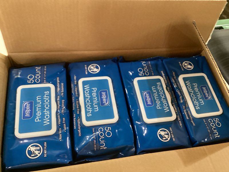Condition photo showing New/Like New for Inspire Adult Wet Wipes, Wash Cloths | Adult Wipes for Incontinence & Cleansing for Elderly, 8"x12" Count 12 packs of 50 50 Count (Pack of 12)