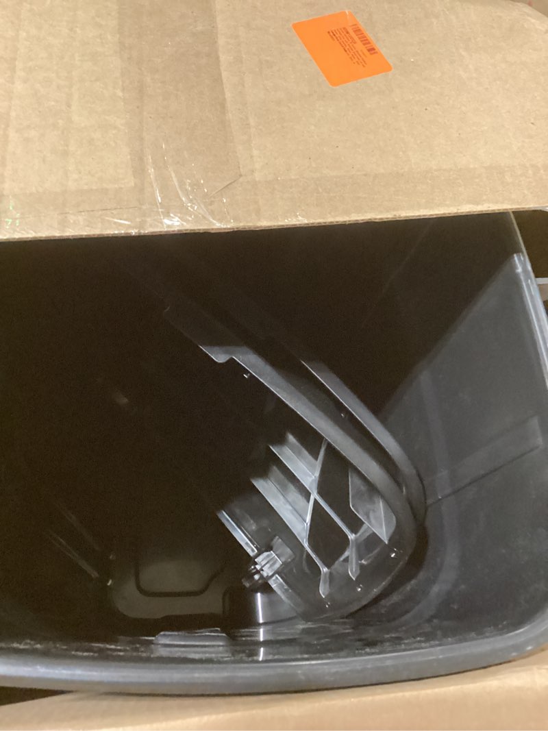 Condition photo showing As Is for United Solutions 32 Gallon Wheeled Outdoor Garbage Can with Attached Snap Lock Lid and Heavy-Duty Handles, Black, Heavy-Duty Construction, Perfect Backyard, Deck, or Garage Trash Can, 2 Pack Black 32 Gallon - 2 Pack Wheeled Garbage Can