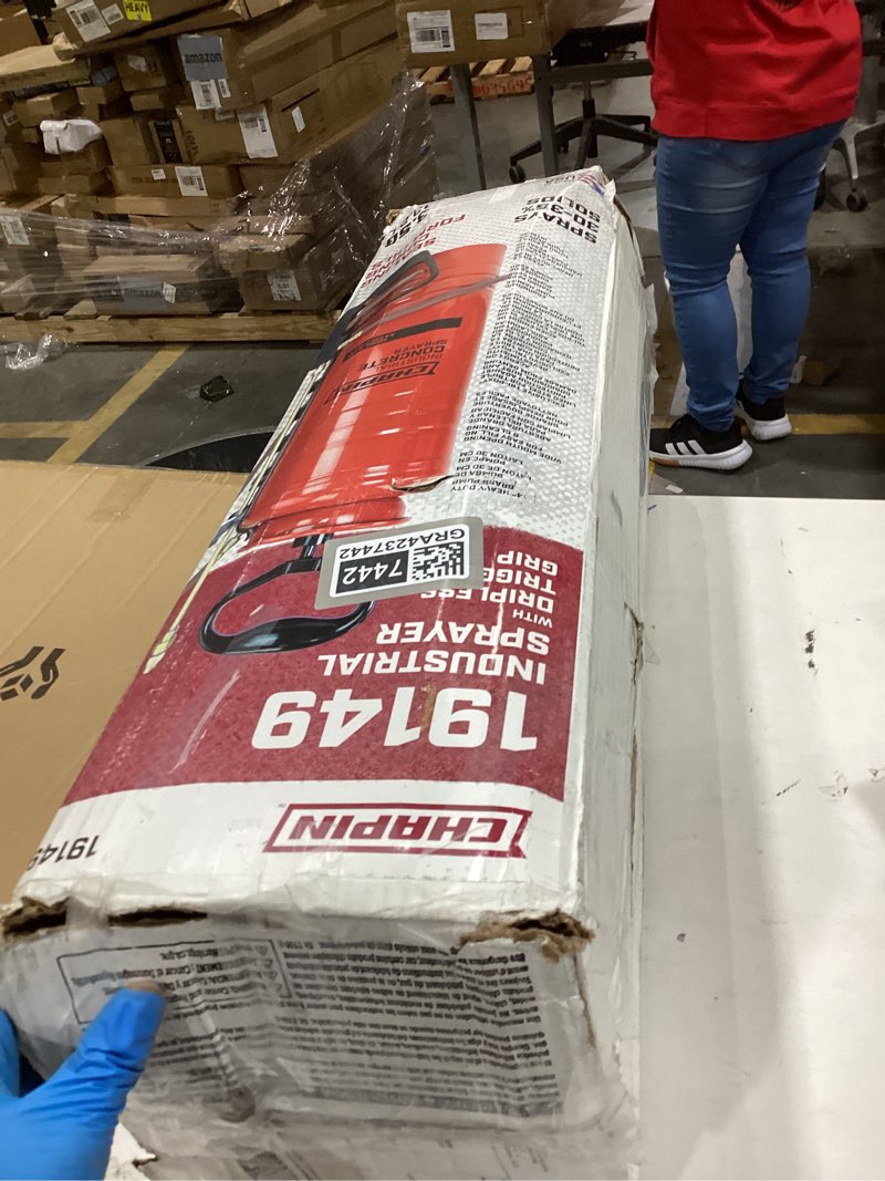 Condition photo showing As Is for Chapin 19494 Made in USA 3.5 Gallon Tri-Poxy Industrial Open Head Sprayer for Professional Concrete Applications, Form Oils, Construction with All Brass Components, 3.5 gallons, Red