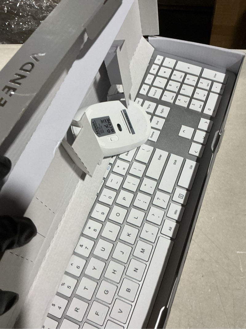Condition photo showing Good Condition for Wireless Keyboard and Mouse Combo - Full Size Slim Thin Wireless Keyboard Mouse with Numeric Keypad 2.4G Stable Connection Adjustable DPI (White & Silver) Silver and White