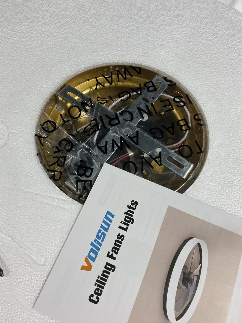 Condition photo showing Good Condition for VOLISUN Low Profile Ceiling Fans with Lights and Remote, 19.7in Fandelier Ceiling Fan Flush Mount, 3000K-6500K Smart Bladeless LED Fan Light, Gold Modern Ceiling Fans with Lights for Bedroom Gold 19.7 INCH