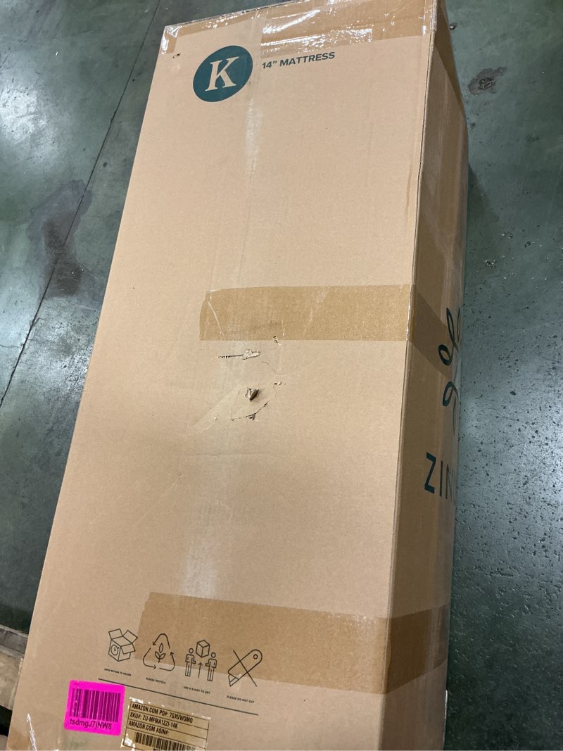 Condition photo showing New/Like New for Zinus 14 Inch King Green Tea Memory Foam Mattress, Fiberglass Free, Medium Firm Feel, Zoned Pressure Relief, Certified Safe Foams & Fabric, Mattress in A Box White King 14" New Small Box