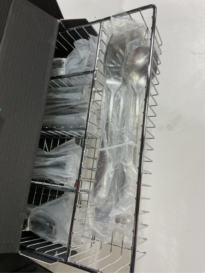 Condition photo showing New/Like New for HIKAA Forged Silverware Set Stainless Steel Flatware Set,Service for 8,Matte Satin Polished Cutlery Set, with Serving Set and Metal Organizer (Matte Silver 45PCS)