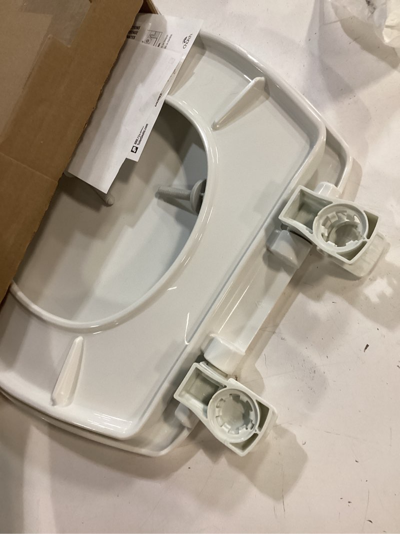 Condition photo showing As Is for bemis 7300slec slow close toilet seat, easy clean hinges and durable plastic seat, made in usa, elongated, white elongated slow close