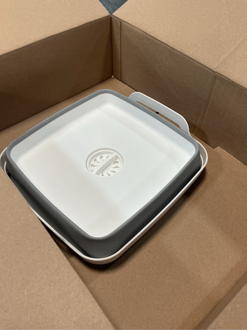 Condition photo showing As Is for collapsible wash basin with drain plug - 2.4 gallon foldable wash basin for baby bottles, space-saving dish pans for washing dishes in sink, collapsible laundry tub, portable rv camping bin