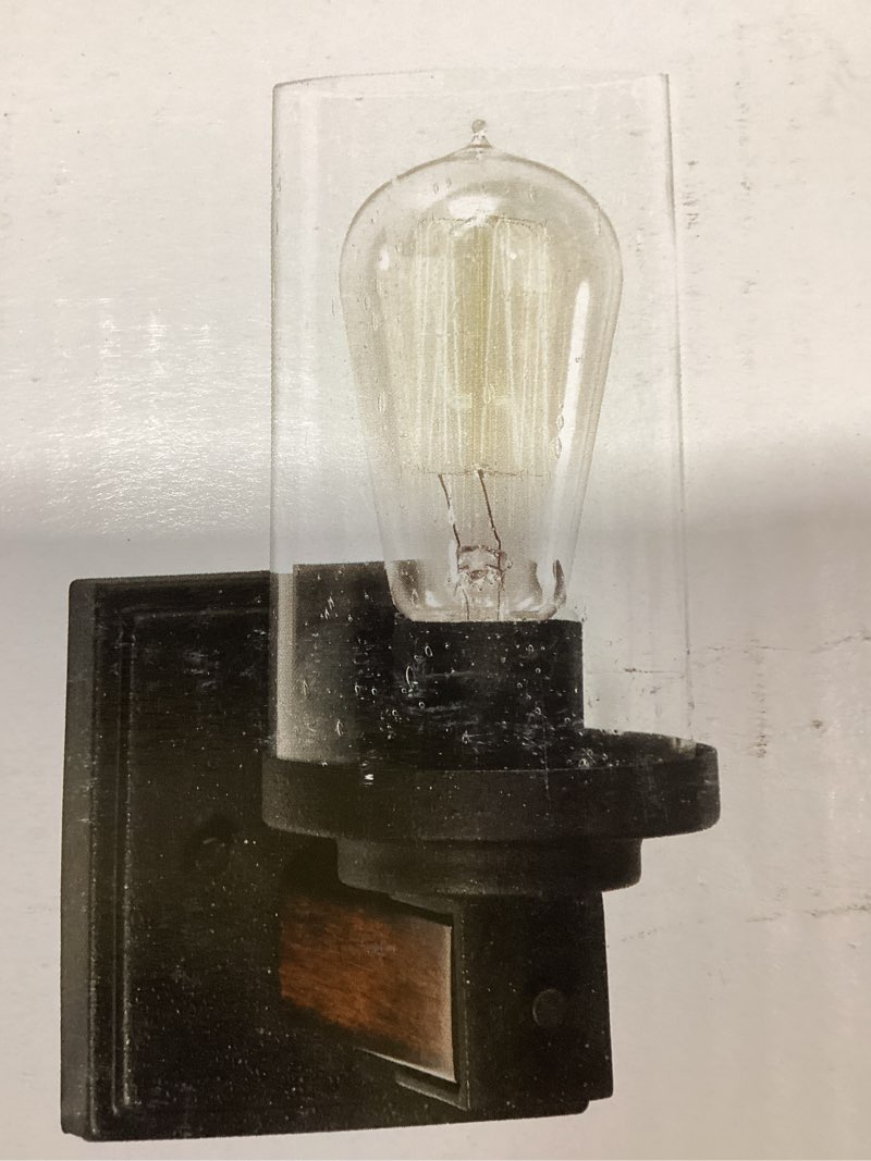 Condition photo showing As Is for kichler barrington 4.5-in 1 -light distressed black rustic vanity light