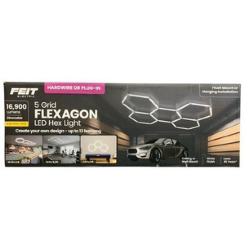 feit electric 5 grid flexagon led hex light, dimmable, flush mount or hanging