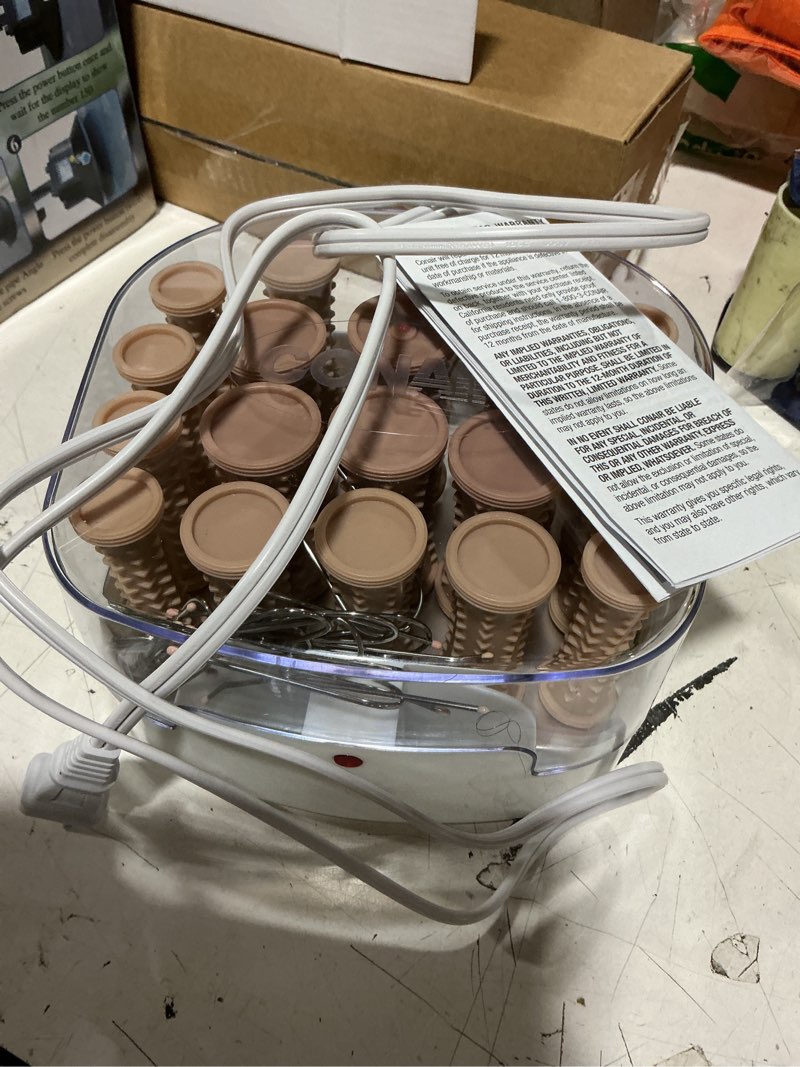 Condition photo showing Good Condition for conair double ceramic hot rollers for long, medium, and all hair - hair curler - hair roller clips included - 1/2 inch, 3/4 inch, and 1 inch rollers tan 20 piece set