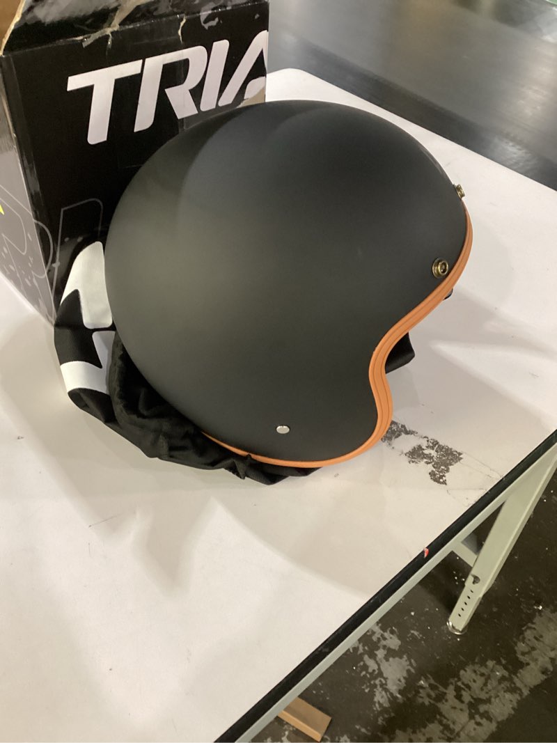 Condition photo showing New/Like New for TRIANGLE 3/4 Motorcycle Helmet,Retro Open Face Adults Helmets with Visor,Half Face Moped Helmet for Men & Women,DOT Approved Helmets for Cruiser Scooter(XL) X-Large Matte Black