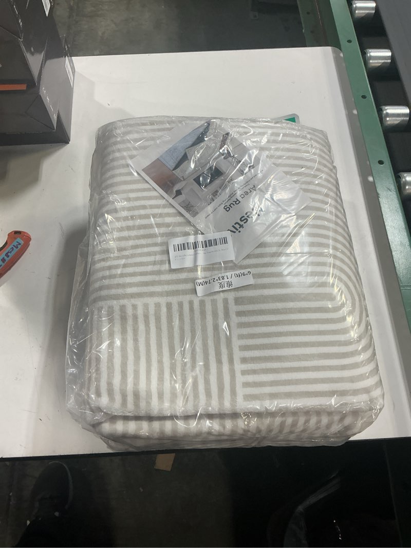 Condition photo showing New/Like New for Machine Washable Area Rugs for Living Room Bedroom, Soft Rug Arch Print Pattern Indoor Carpet with Non-Slip Backing & Durable Edge, Modern Neutral Mat, Grey Striped 6'x9' 6' x 9' (Rectangular) Grey Striped