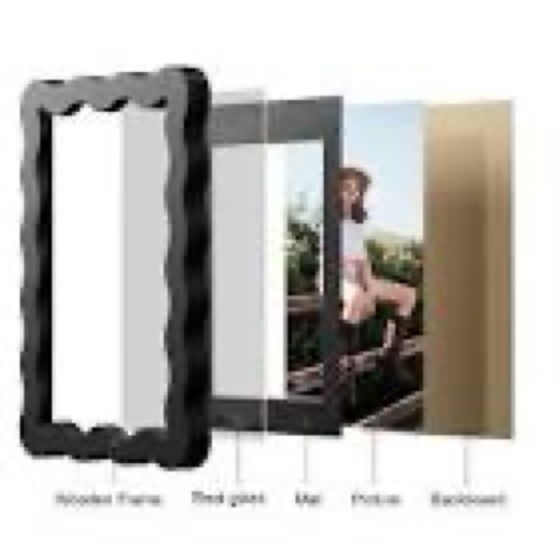 11x14 wavy picture frame with mat for 8x10, real glass and wooden? frame - tabletop or wall hanging photo frame(1 pack, black) black 11x14 in