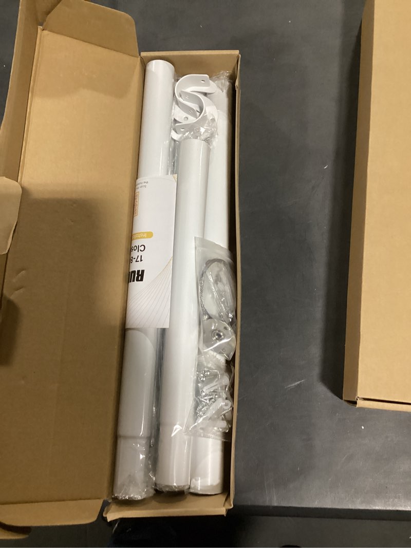 Condition photo showing Good Condition for closet rods for hanging clothes, 17 to 84 inch heavy duty stepless adjustable closet hanging rod, 1.3 inch diameter metal closet rod for wardrobes laundry bedroom rv, white