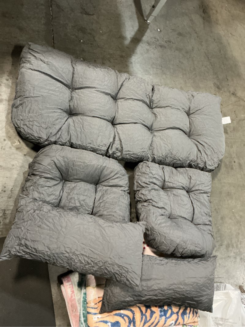 Condition photo showing As Is for Wicker Chair Cushions of 5 Pieces, Waterproof Outdoor Loveseat Cushion for Wicker Furniture, 1 Love Seat Cushion, 2 U-Shape and 2 Lumbar Pillows for Patio Furniture (Grey)