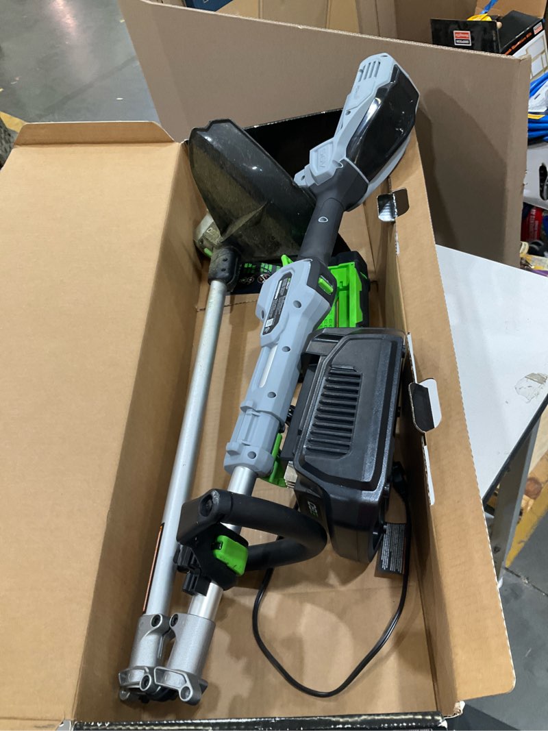 Condition photo showing As Is for ego power+ powerload st1511t 15 in. 56 v battery string trimmer kit (battery & charger) w/ telescopic shaft & 2.5 ah battery