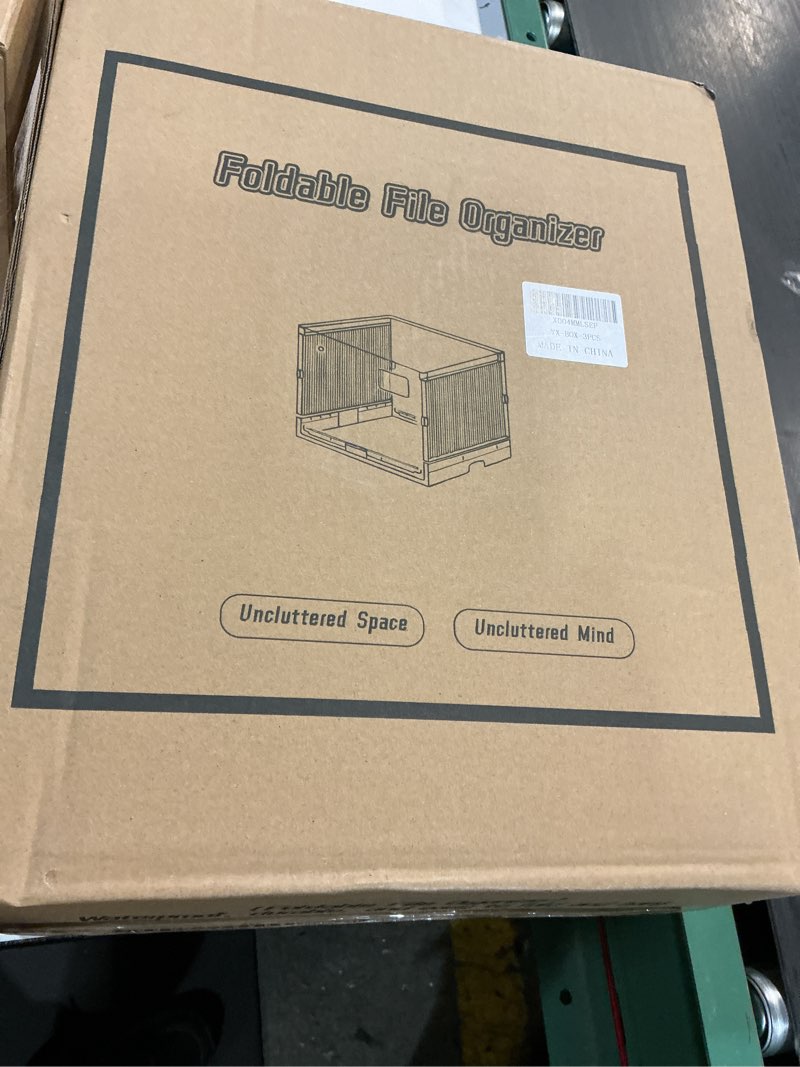 Condition photo showing New/Like New for MUKAI File Organizer Box with Lid, Collapsible File Folder Organizer with Slide, Hanging File Folder Box, for Office Document Storage with Desktop organizer (3) Standard (3 Count)