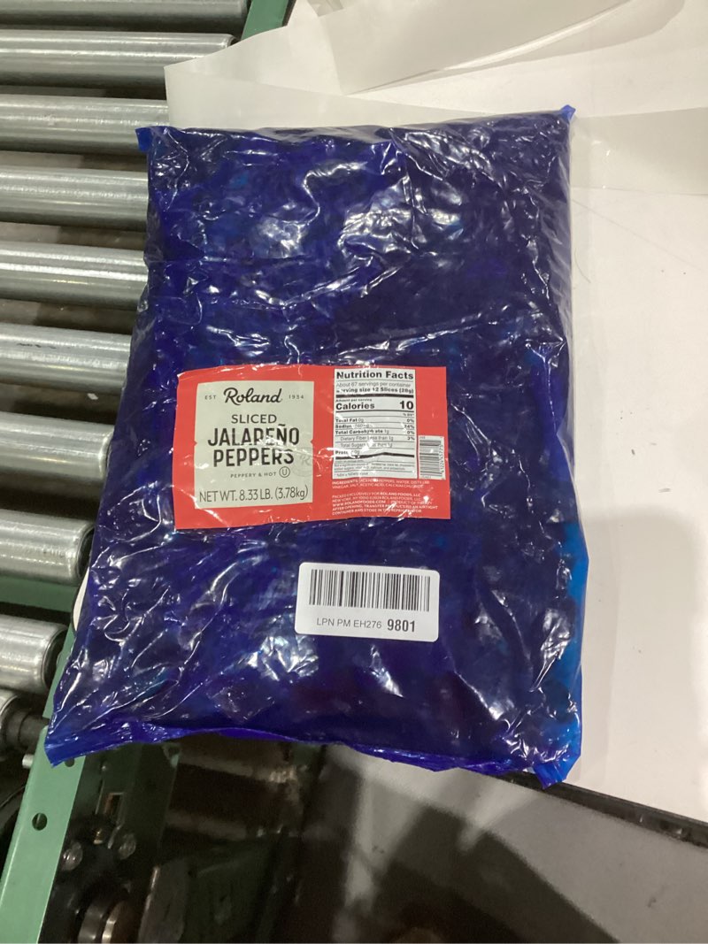 Condition photo showing New/Like New for Roland Foods Sliced Jalapenos, Specialty Imported Food, 8.33 Pound Bag, Pack of 1