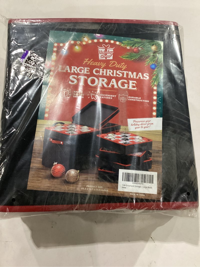 Condition photo showing New/Like New for Holiday Cheer Premium Christmas Ornament Storage with 8 Tray – Christmas Storage Container with Dividers Perfect for Holiday Decorations– Fits 128 Holiday Ornaments – Tear-Proof Fabric Black Large