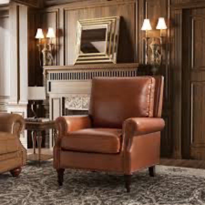 Wajeeh 33"W Buttery Leather Accent Chair With Solid Wood Legs