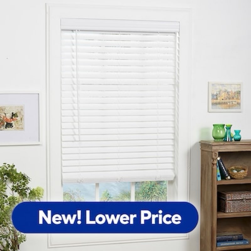 allen + roth 2-in slat width 27-in x 60-in cordless white faux wood room darkening horizontal blinds