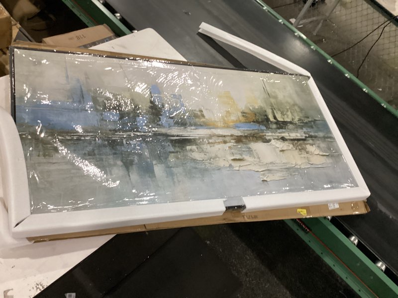 Condition photo showing New/Like New for abstract wall art blue and white reflection large size framed artwork wall decor canvas painting stretched canvas wooden for living room bedroom office home decor frame ready for hanging 30"x60"