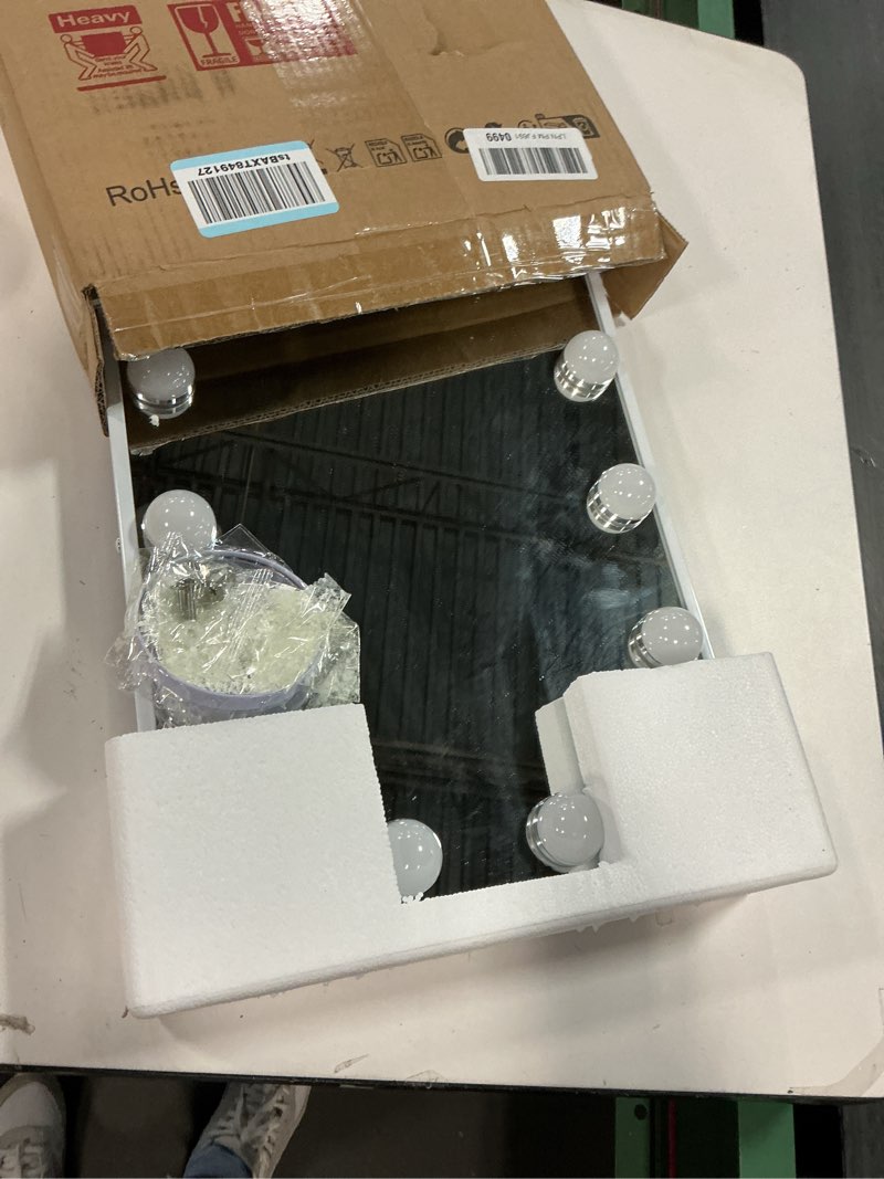 Condition photo showing As Is for VANITII Lighted Vanity Hollywood Mirror with 12 Dimmable Bulbs Smart Touch Control 3 Colors Light for Tabletop, Detachable 10X Magnification 17"L x 12"W