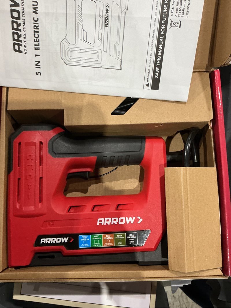 Condition photo showing Good Condition for arrow electric staple gun, 5 in 1 cordless staple gun for upholstery with 3000pcs staples and nails, 3.6v rechargeable heavy duty band nailer with staple remover, for wood, home, diy, et501c